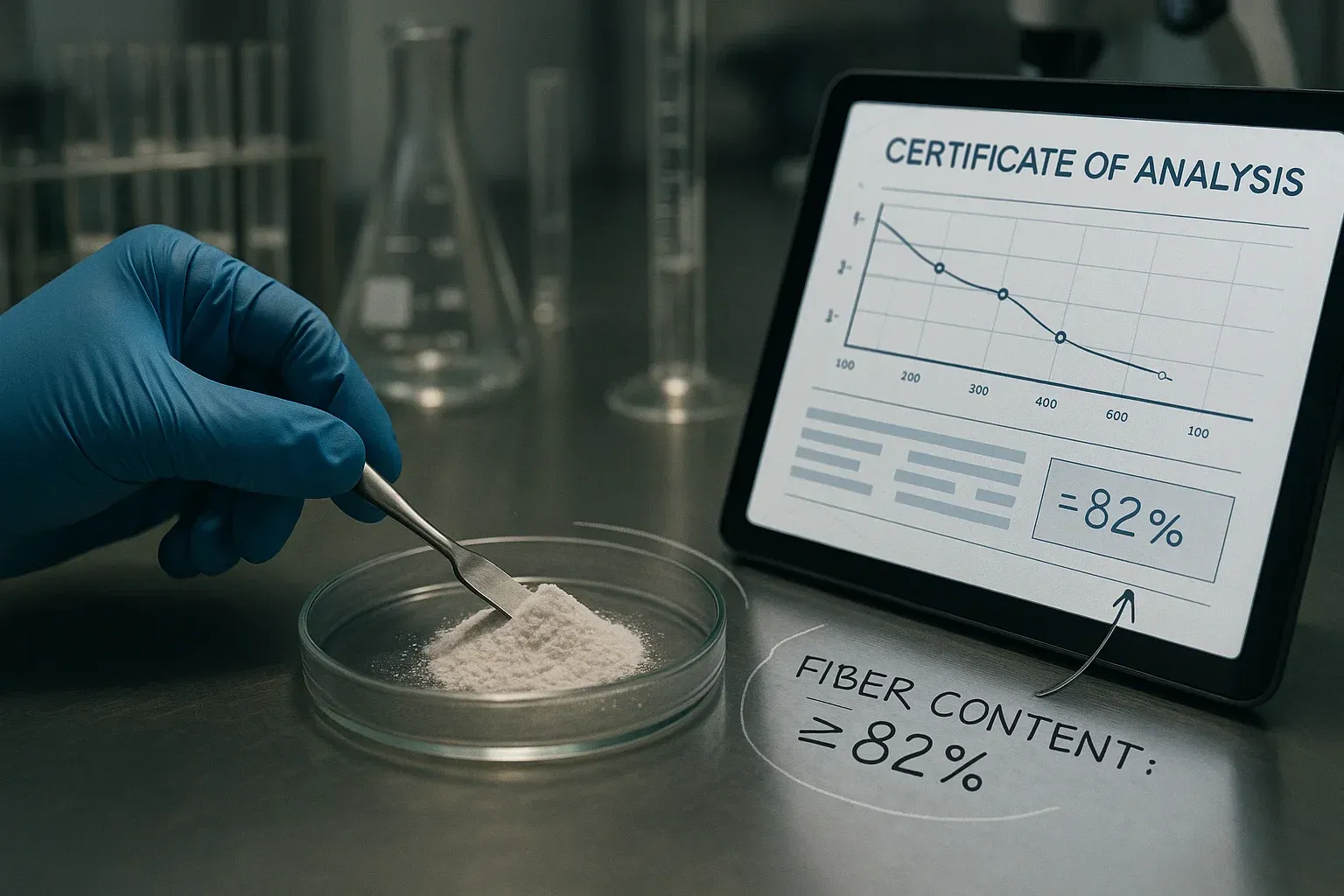 Técnico verificando la calidad de los ingredientes en un moderno laboratorio de control de calidad