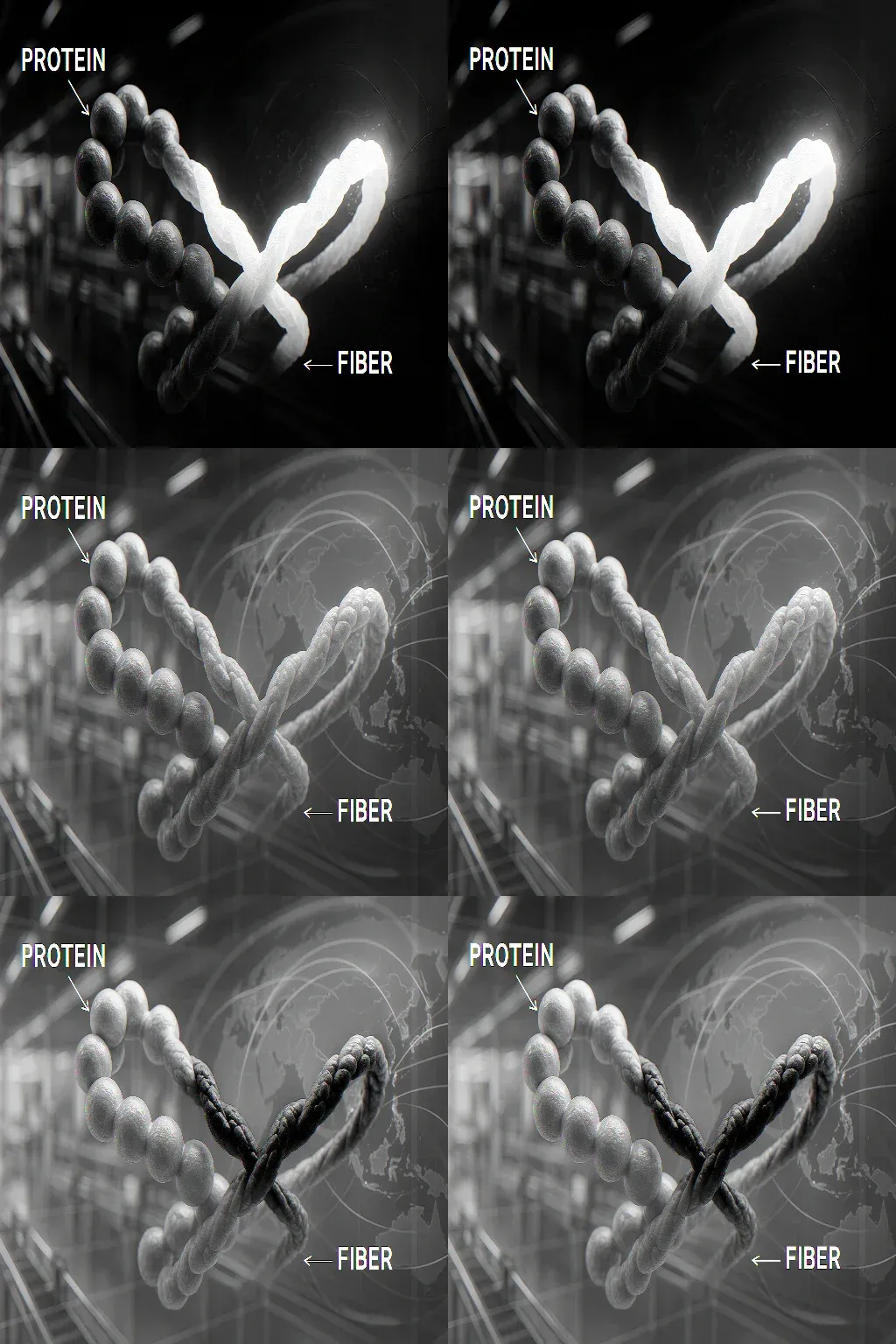Una imagen conceptual que representa la sinergia de los ingredientes de proteína y fibra para la tendencia de nutrición accesible.